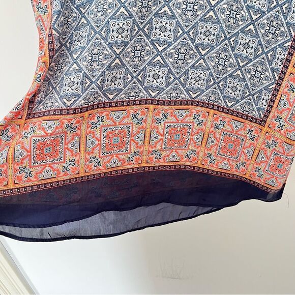 Zara Multicolor Print 3/4 Kimono Sleeve Oversized Boho Vneck Tunic Blouse - Picture 7 of 11